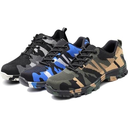 ZEEKSON Outdoor Work Safety Mens Shoes Anti-smashing Lightweight Breathable Mens Shoes Camouflage Non-slip Work Shoes Size 47