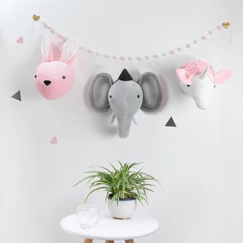 Nordic Stuffed Toys Nursery Wall Decor Bunny Balloon Elephant 3D Animal Head Wall Decoration For Kids Room Nursery Wall Decor