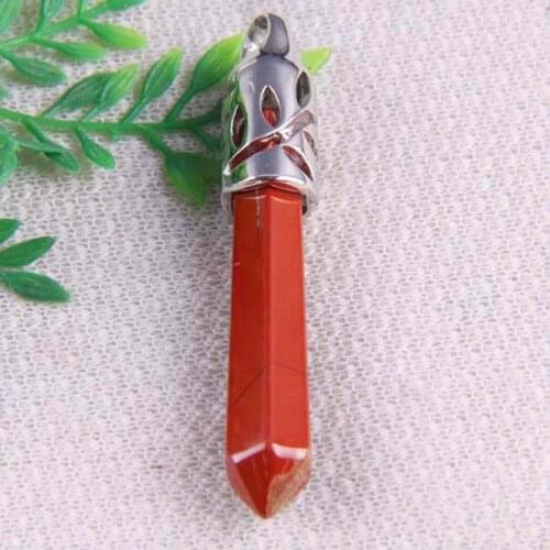 Natural 9x60MM Red Rainbow Stone Bead GEM Pendant Jewelry Pendulum S202
