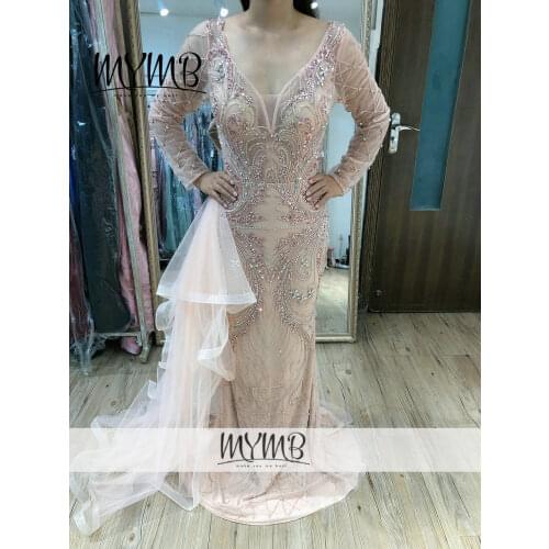2021 New Collection Designer Plus Size Wedding Mother Dress Pink Couture Crystal Beading Long Sleeve Evening Gown MY81105