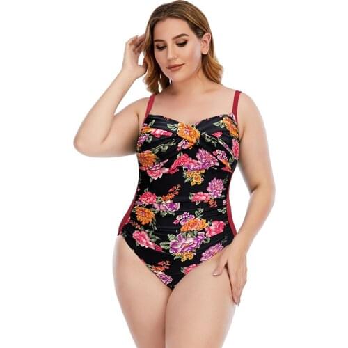 2021 New Fattening One Piece Swimsuit Plus Size Swimwear Swimsuit Floral Print Bathing Suit Women