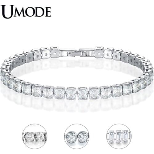 UMODE New Round Crystal Tennis Bracelets for Women Men Rectangle Square Zircon White Gold Long Box Chain Jewelry AUB0178X