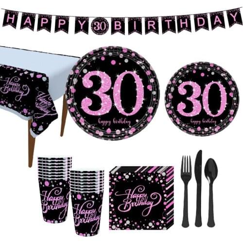 30 Years Anniversary Disposable Tableware Adult 30year old Party supplies Happy Birthday Party Decorations