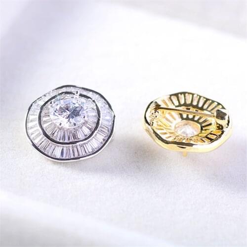 OKILY Fashion Badge Small Brooch for Mens Corsage Suit Collar Pin V-neck Accessories Female Round Zircon Shirt Button Accessori