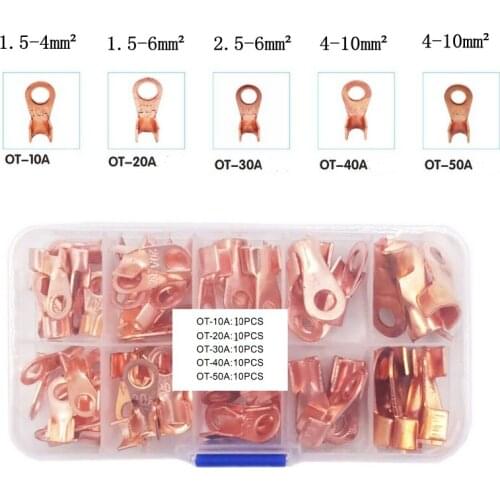 Opening OT Series Set Copper Nose Wire Ear Copper Terminal Cold Pressing Terminal 10A20A30A40A50A