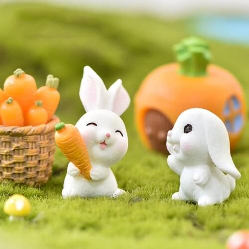 Easter Decor Rabbit and Hare Miniatures Resin Craft Figurine Mini Bunny Home Cake Decor Accessories Desk Office Fairy Garden
