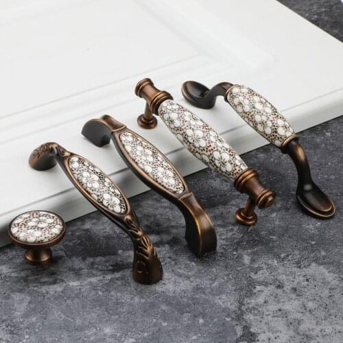 Cabinet Handles Laurel Ceramic Handle European-style Cabinet Shoe Cabinet Wardrobe Ceramic Handle Bronze Pastoral Drawer Pulls