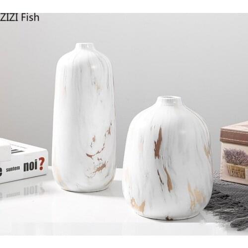 Modern White Ceramic Vase Marble Pattern Flowerpot Desktop Office Decoration Flower Arrangement Vases Home Furnishing Decoration