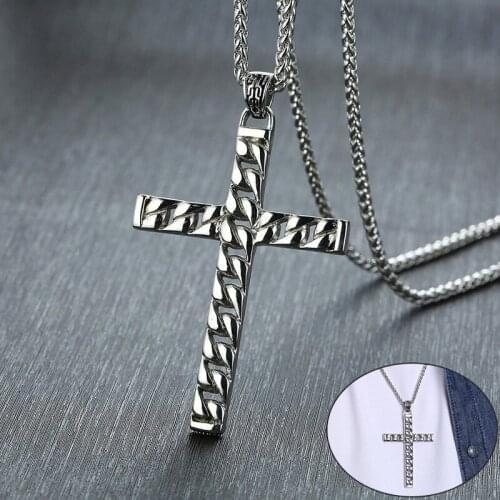 Vnox Stylish Mens Cross Chain Pendant Necklaces Stainless Steel Colar Masculino Prayer Jewelry