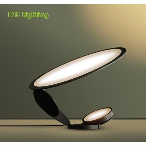 Art Design LED Table Lamp Livingroom Bedside Desk Lights Round Acrylic Black Metal Hotel Room Decoration Home Lighting Fixtures
