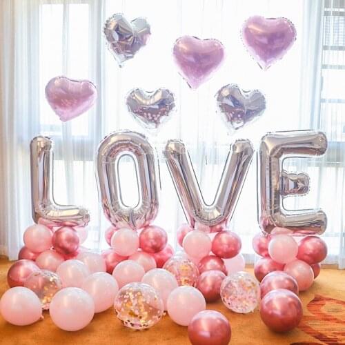 Romantic Wedding Love Foil Balloons Heart Ballons Valentine Day Birthday Party Decorations Latex Globos Supplies