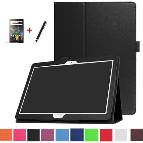 Ultra Thin Litchi Stand PU Leather Case For Huawei MediaPad M3 Lite 10 BAH-W09 BAH-AL00 10.1 inch Tablet Smart Cover+film+pen