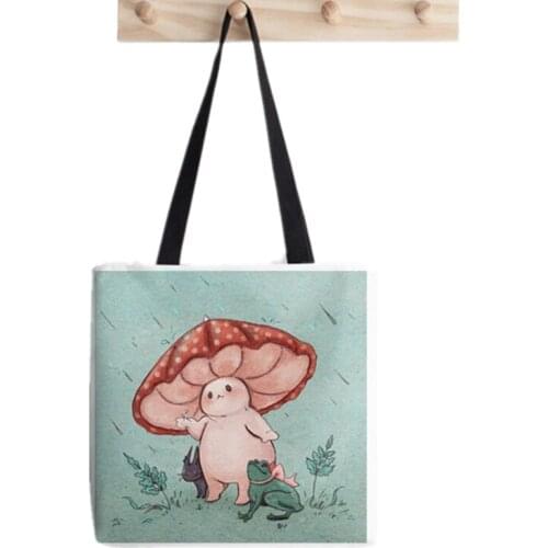 Mushroom Umbrella Printed Shopper Bag Harajuku women Shopping Bag Canvas Shopper Bag girl handbag Tote Bag Shoulder Lady Bag