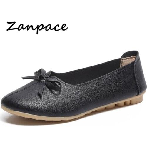2019 New Large Size Womens Shoes Casual Bow Flat with Slip-On Ladies Shoes Non-Slip Leather Ballet Flats Single Shoes Woman
