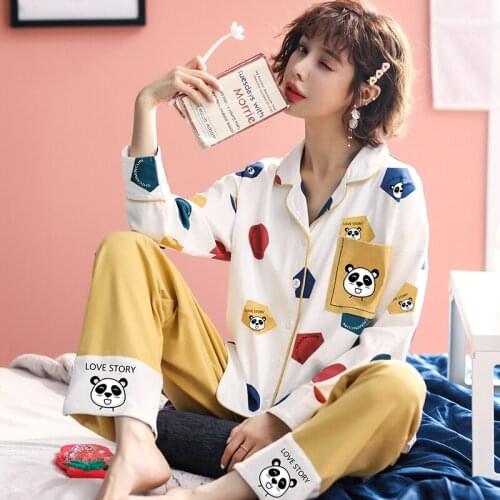 Women Sleepwear Plus Size Cotton Spring Pajama Set Sweet Tide Loose Version Lapel Winter Pajamas XXXL Cartoon Fall Pyjamas