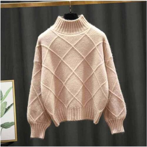 2021 Women Knitted Sweater Fashion Pullover Ladies Winter Loose Korean College Style Jumper Regular Solid Thick Turtleneck Tops
