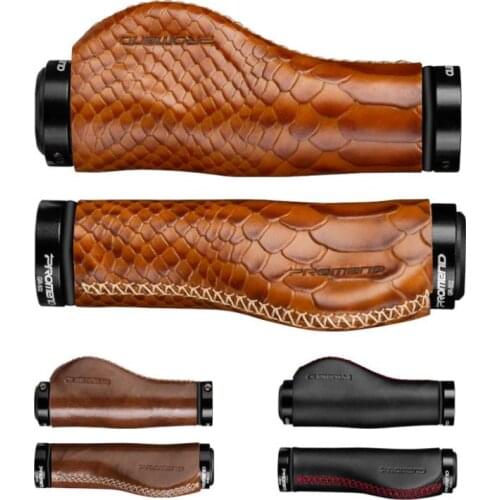 1 Pair Cattle Leather City Mountain Bike Scooter MTB Bicycle Handlebar Cover Handle Grips Cowhide Grip Non-Slip Aluminum Lock