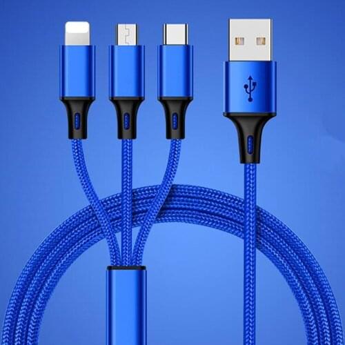 1pc 3 In 1 Type C Micro USB Data Cable Charging Cord Adapter For IPhone Android