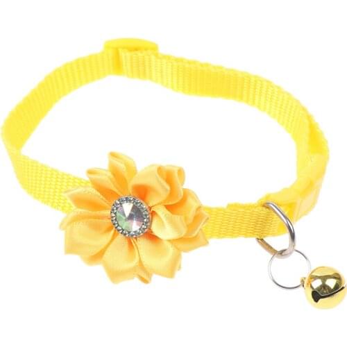 1pcs Pet Cat Collar Flower Bell Diamond Dog Cat Collar Adjustable Easy Wear Buckle Lovely Cat Necklace Cat Accessories