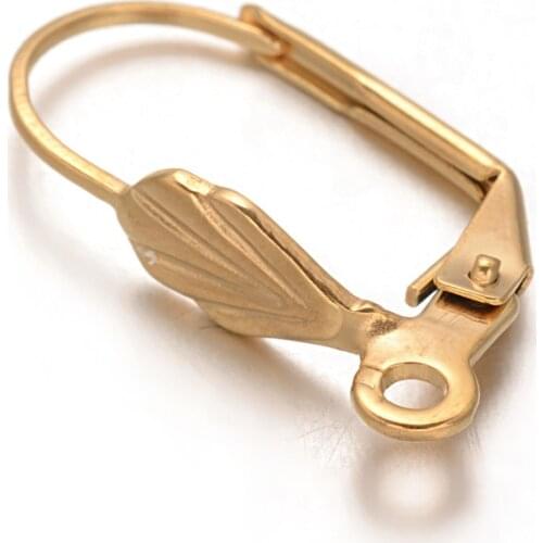 100pcs 304 Stainless Steel Leverback Hoop Earrings Golden for Jewelry Making DIY Earring Finding 16x12x0.8mm Pin: 0.7x0.6mm