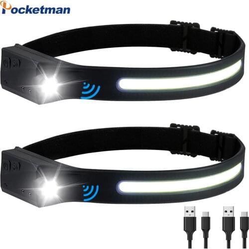 60000LM Motion Sensor Headlight Powerful Headlamp USB Rechargeable Head Lamp Head Torch Waterproof for Camping With Battery 2PCS