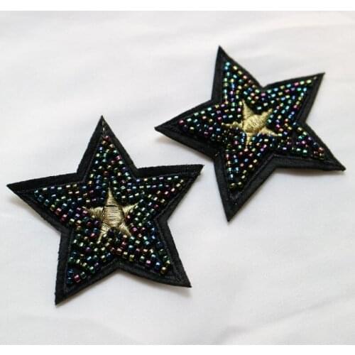 2pc/set black star beaded patches for clothing sequin stars Rhinestone appliques beads parche DIY handmade clothes accessories