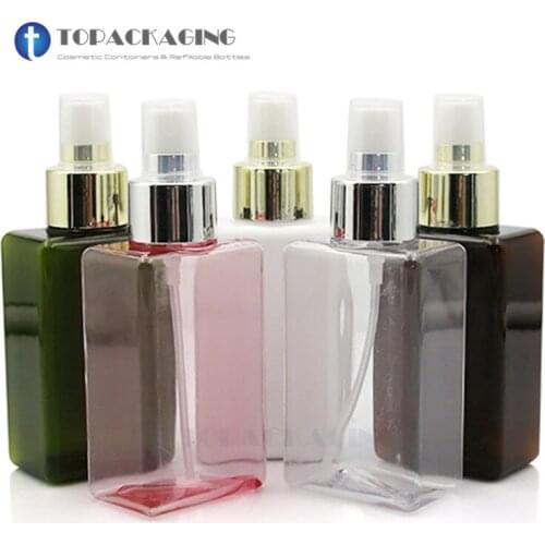 20pcs*100ML Spray Pump Square Bottle Empty Cosmetic Container Plastic Perfume Refillable Packing Mist Atomizer Anodized Aluminum