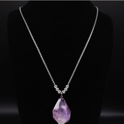 2021 Irregular Shape Natural Crystal Stainless Steel Necklaces for Women Silver Color Necklace Jewelry cadenas mujer NG48S04