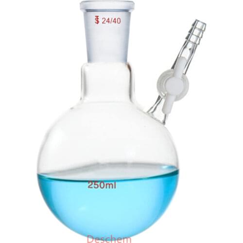 250ml 24/40 Glass Reaction Flask W/PTFE Polytetrafluoroethyle Stopcock Lab Chemistry Glassware