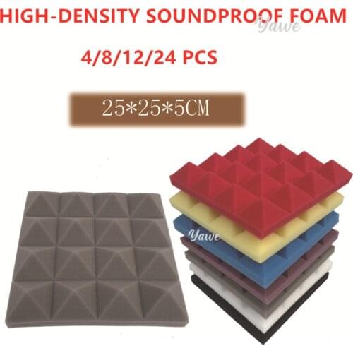 4/8/12/24Pcs 25x25x5cm Studio Acoustic Soundproof Foam Pyramid Sound Absorption Treatment Panel Tile Protective Sponge 7Color