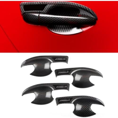 Fit For Mazda 3 Axela 2017 Carbon Fiber Side Door Handle Bowl Frame Cover Trim 4pcs