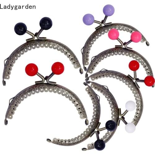 5PCS 8.5cm Big Beads Antique Bronze Metal Purse Frame Handle for Clutch Bag Handbag Accessories Making Kiss Clasp Lock