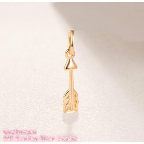 Valentines Day 925 Sterling Silver Arrow of Cupid Charm, Gold color beads Fit Original Pandora Charms Bracelet DIY jewelry