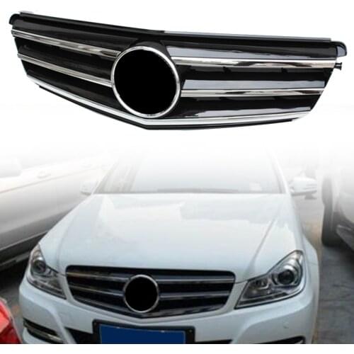 Car Front Grille Upper Grill For Mercedes-Benz C-Class W204 C300 C350 C250 2008 2009 2010 2011 2012 2013 2014 Chrome Black ABS