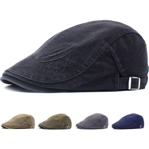 Mens Hats, Cotton Berets, Line Embroidery, Caps, Fashion All-match Forward Caps, Outdoor Leisure Sunshade Hat
