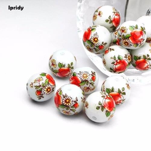 Free Shipping 10Pcs/lot 14mm Round Jade white Japan Painting Vintage Japanese Colored Drawing Beads the bottom of Flower Pattern