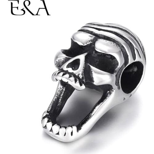 Stainless Steel Beads Skull Spacer Large Hole 6mm Slide Charm Pendant DIY Men Bracelet Making Supplies Handmade Jewelry Findings