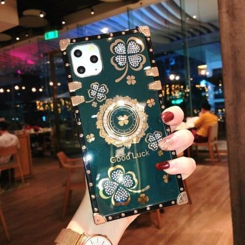 Lucky Flowers Ring Phone Case For Xiaomi Redmi 9 9A 9C Note 9 9S 8 K40 Pro POCO M3 Mi 9T Case Luxury Square Diamond Soft Cover