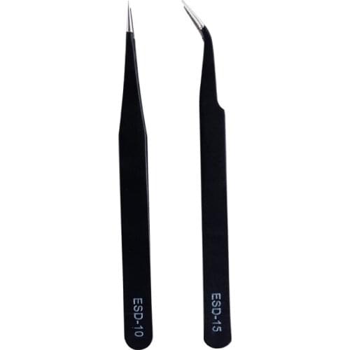 Stainless Steel Black Anti-Static Tweezers Pointed& Elbow End Customized Nail Tools Birds Nest Folder Crafting Eyelash Tweezers