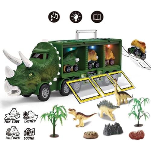 Dinosaur Transport Truck Pull Back Car Vehicle Container Storage Model Light Music Dinosaur Truck Toys Child Birthday Xmas Gift
