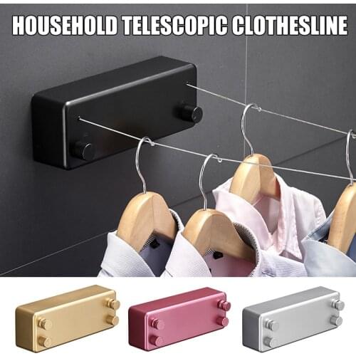 Double Line Retractable Clothesline Home Steel Wire Invisible Punch Free Wall Hanger SDF-SHIP
