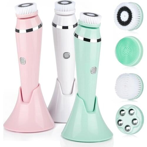 4 In 1 Electric Cleansing Brush Sonic Rotating Cleansing Brush Galvanic Facial Spa System Deeply Clean and Remove Blackheads