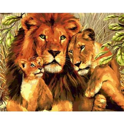 GATYZTORY 60x75cm Frame Picture By Numbers For Kids Three Lion Animal Oil Painting Diy Gift Modern Home Living Room Decor Artwor