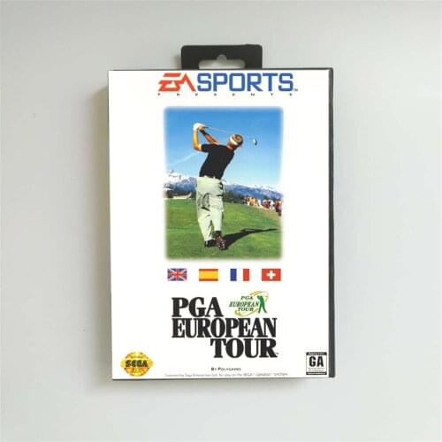 PGA European Tour - USA Cover With Retail Box 16 Bit MD Game Card for Sega Megadrive Genesis Video Game Console