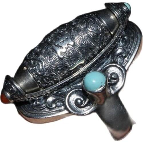 China Folk Old Tibetan Silver Inlaid With Turquoise Ring