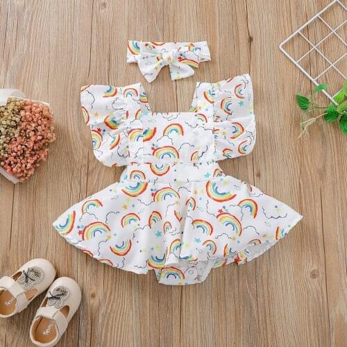 0-18M Newborn Infant Baby Girls Summer Clothes Romper Rainbow Backless Fly Sleeve Suspender Bodytsuit Jumpsuit детская одежда W