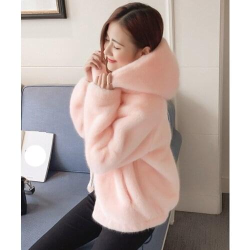 Rabbit Imitation Fur Winter Grass Mink Faux Coat Ladies Artificial Hooded Soft Plus Size 2021 Womens Overcoat
