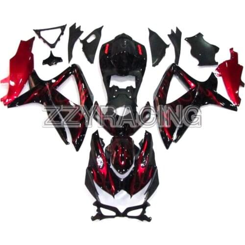 Motorcycle Fairings Kit for Suzuki GSXR600 K8 2008 2009 2010 GSXR750 K8 2008 2009 2010 ABS Plastic Body Work Black Red Flames