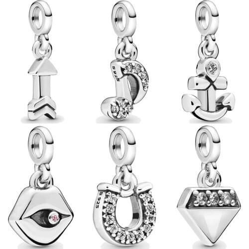 My Musical Note Anchor Bright Diamond Horseshoe Lips Dangle Arrow Pendant Bead 925 Sterling Silver Me Charm Fit Bracelet Jewelry