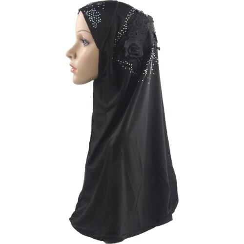Muslim Women Girls Hijab Islamic Scarf Woman One Piece Amira Cap Full Cover Headwear with One Beauty Flower Diamond Wholesale